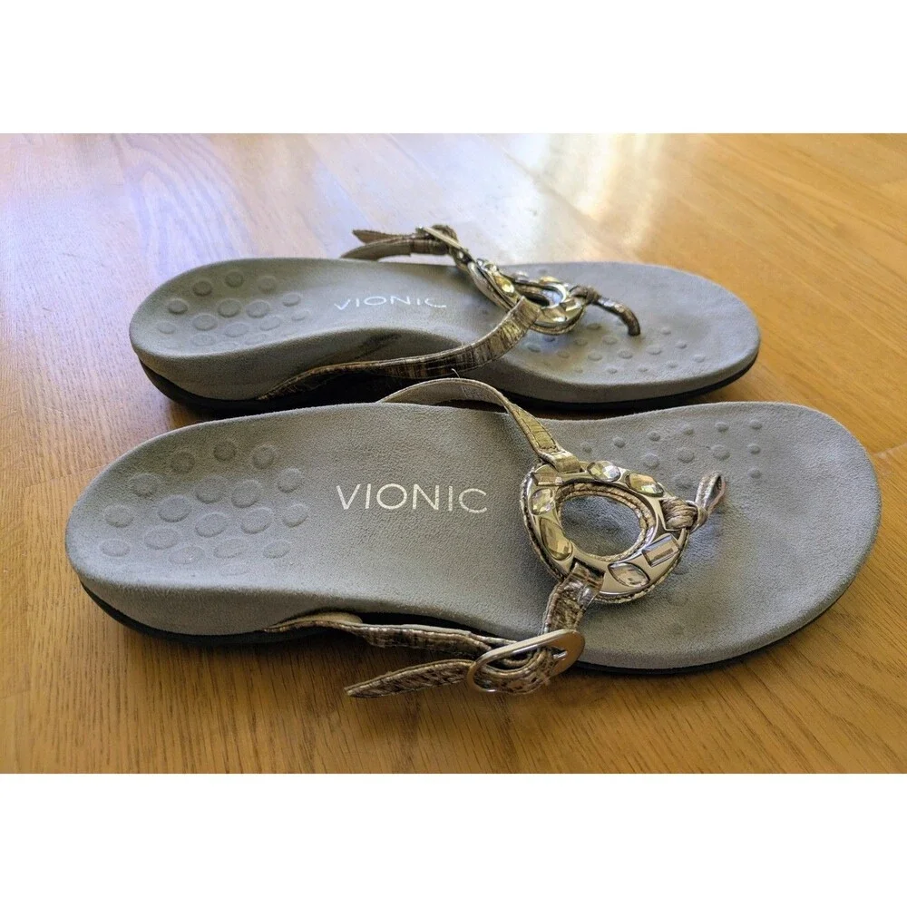 Vionic Sandals Womens 6 Silver Jeweled 340 Ricci TVW4725 Flip Flop Thong